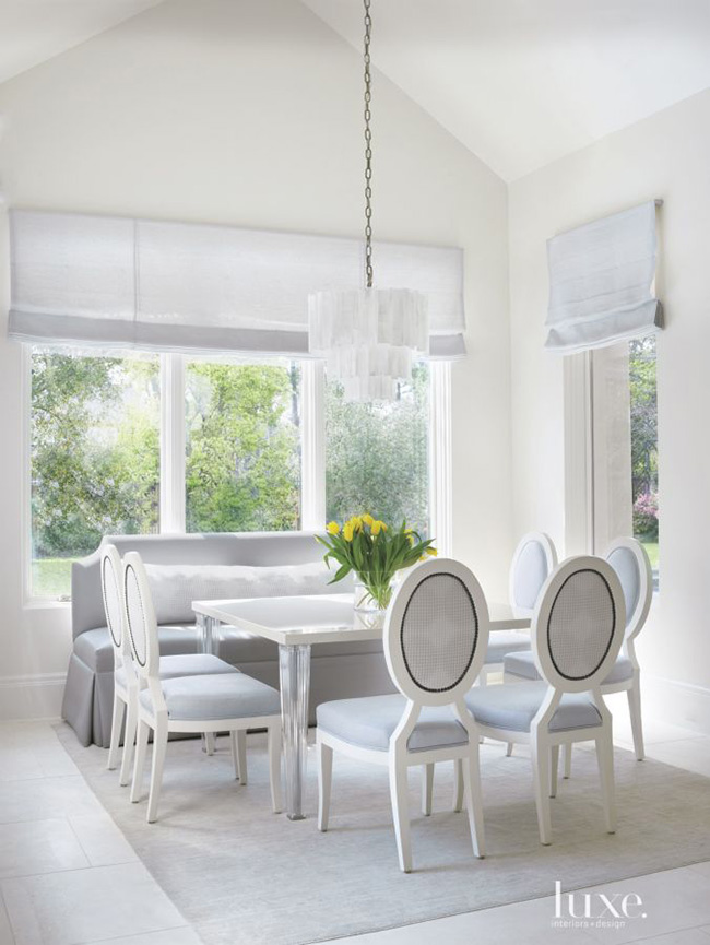 Segreto Secrets - Modern Meets French Country - Gray Dining Room with Square Table and Banquette