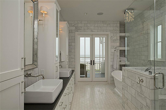 Segreto Secrets - Galveston Beach House - Marble Bathroom with Beach View
