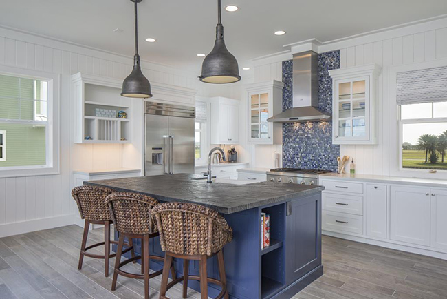 Segreto Secrets - Galveston Beach House - Beach Kitchen White with Blue Accents