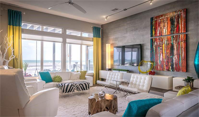 Segreto Secrets - Galveston Beach House - Sleek Modern Bright Living Room