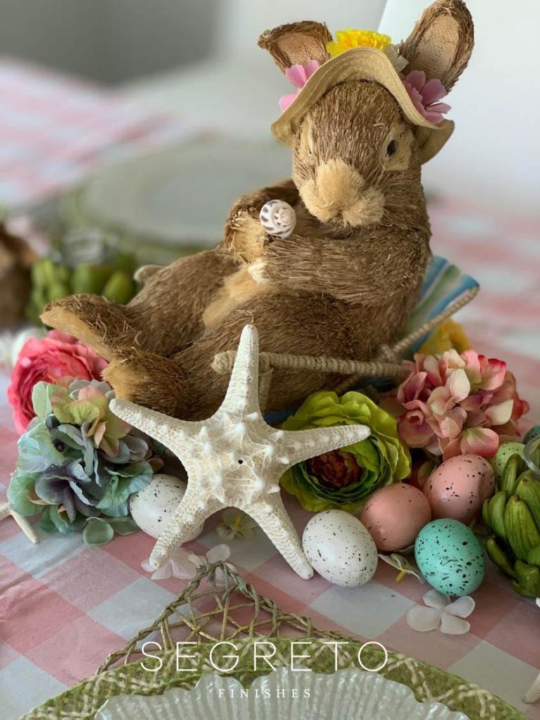 Easter bunny lounging in chair