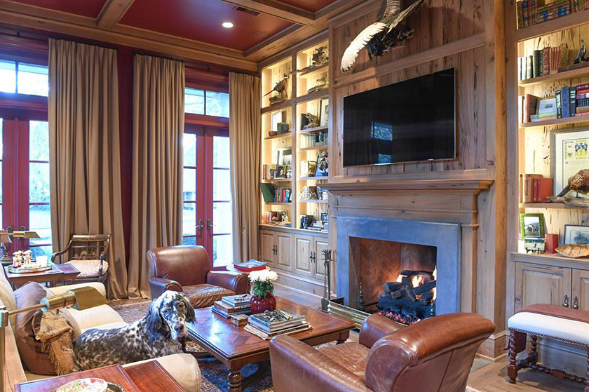 library with pecky cypress molding