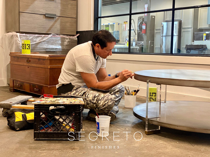 silver leaf lucite table