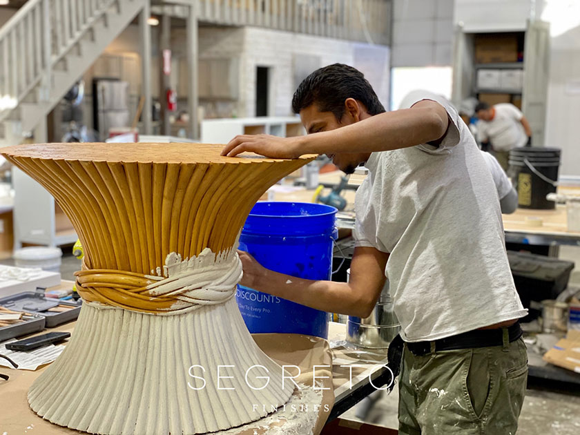 coating a mid-century bamboo table with SegretoStone