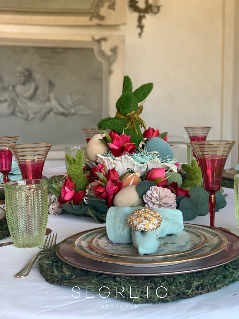 Easter Table Setting with pink florals