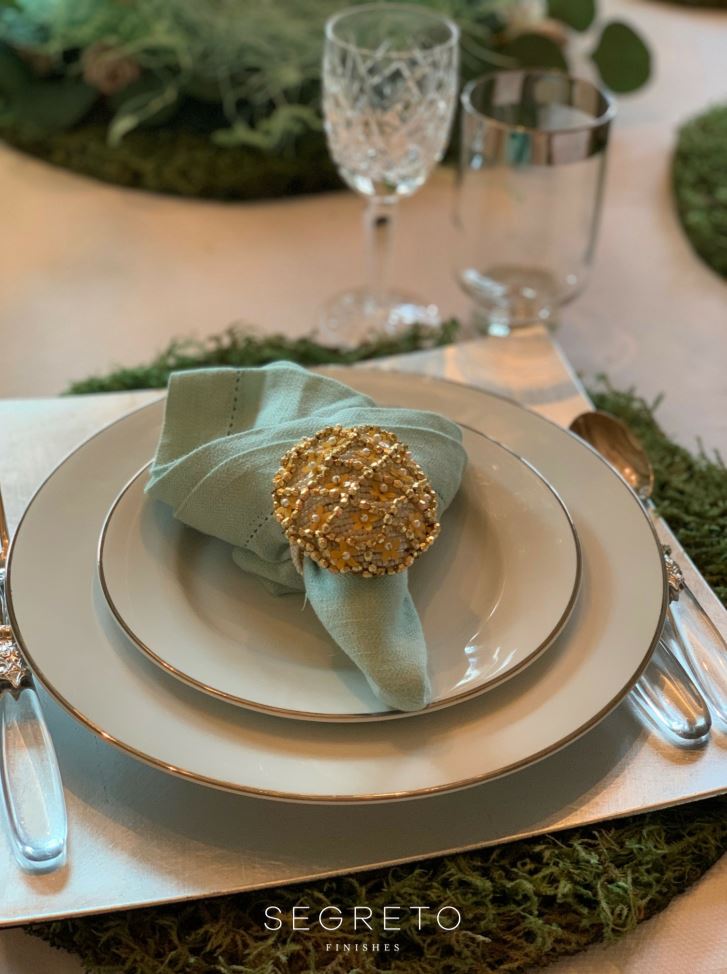 Easter Table Setting with Ice Blue Linen Napkins