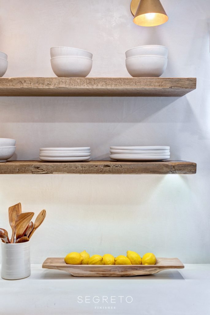 Detail shot of kitchen open shelving