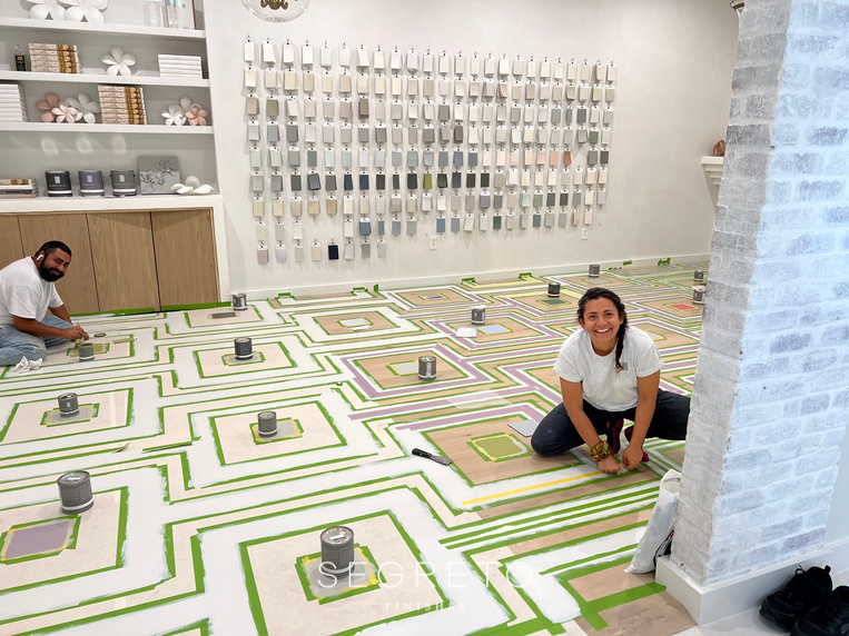 The new paint room's floors being painted by the fabulous Segreto team.