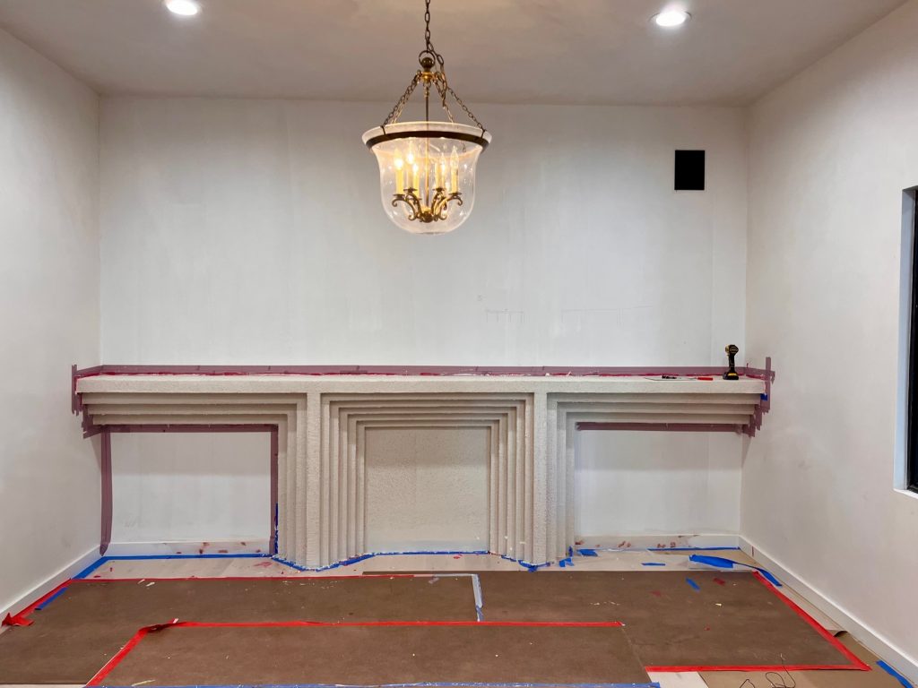 The new SegretoStone fireplace in our new paint room.