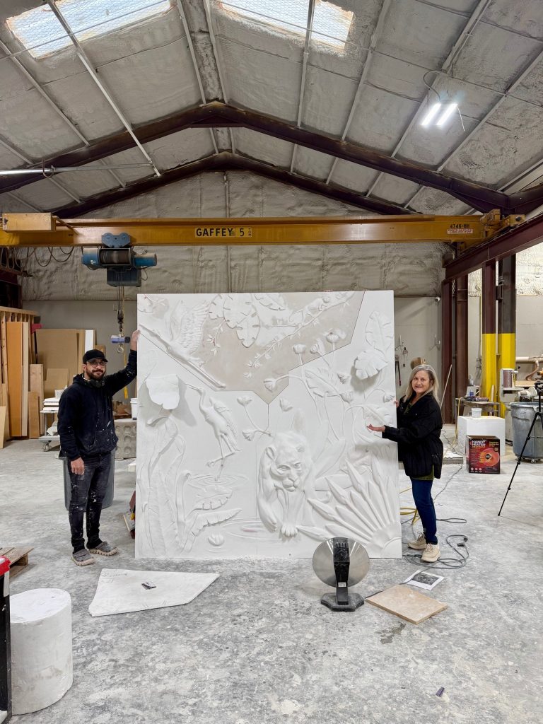 Plaster panel in in three sections